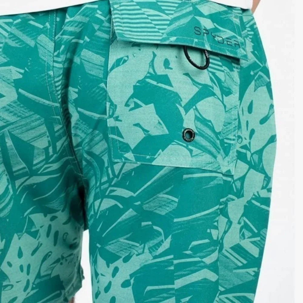 SPYDER Standard 7” Palm Print Volley Swim Trunks Lined Green XL